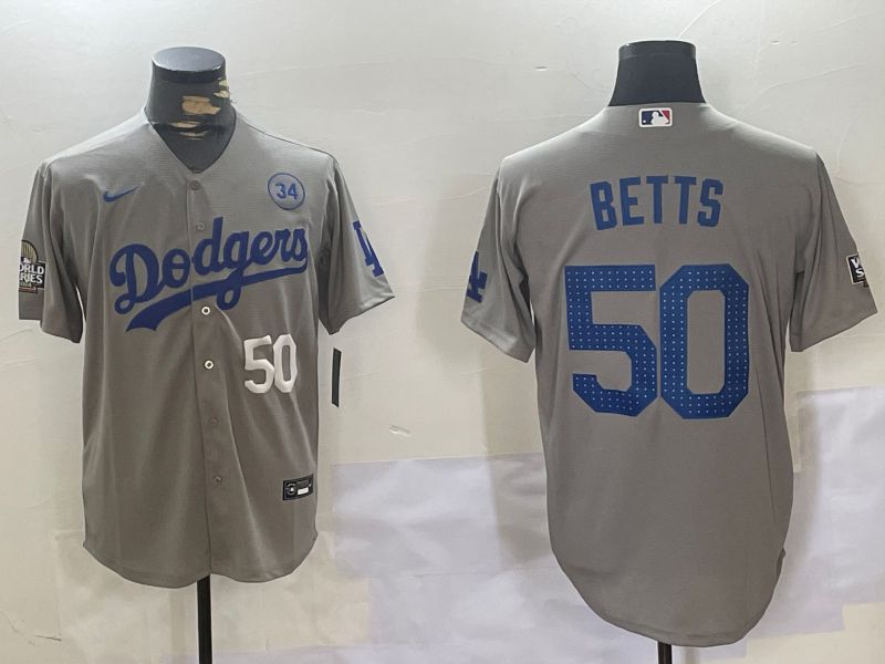 Men Los Angeles Dodgers #50 Betts Grey Game 2024 Nike MLB Jersey style 11203